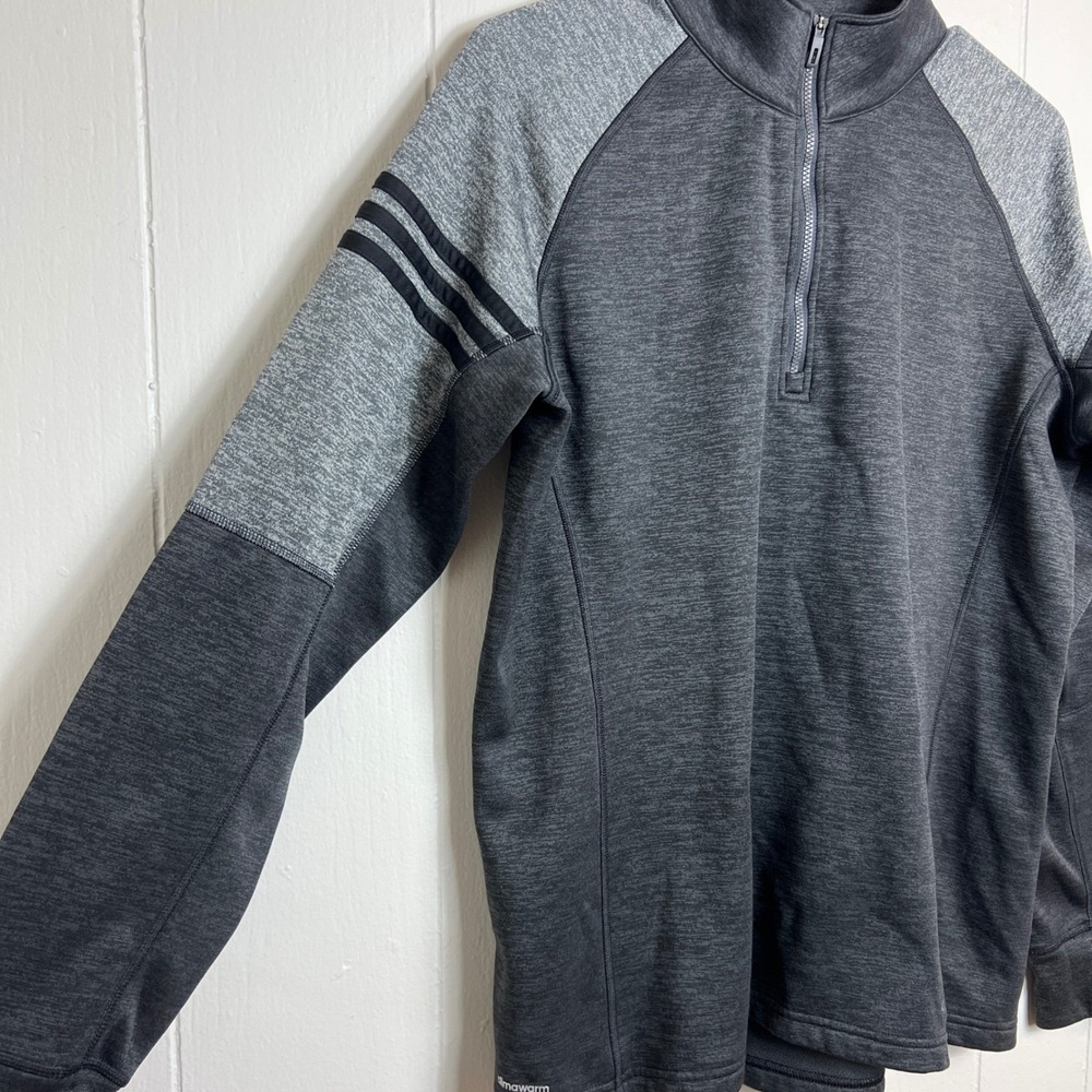 Adidas Climawarm Mens M 1/4 Zip Pullover Gray Heathered Fleece‎ Sweatshirt - Picture 2 of 9